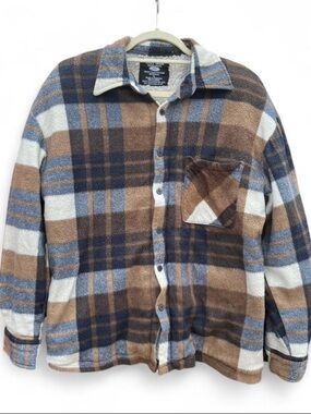 Vintage Brown Blue Cream Plaid Button-Down Shirt